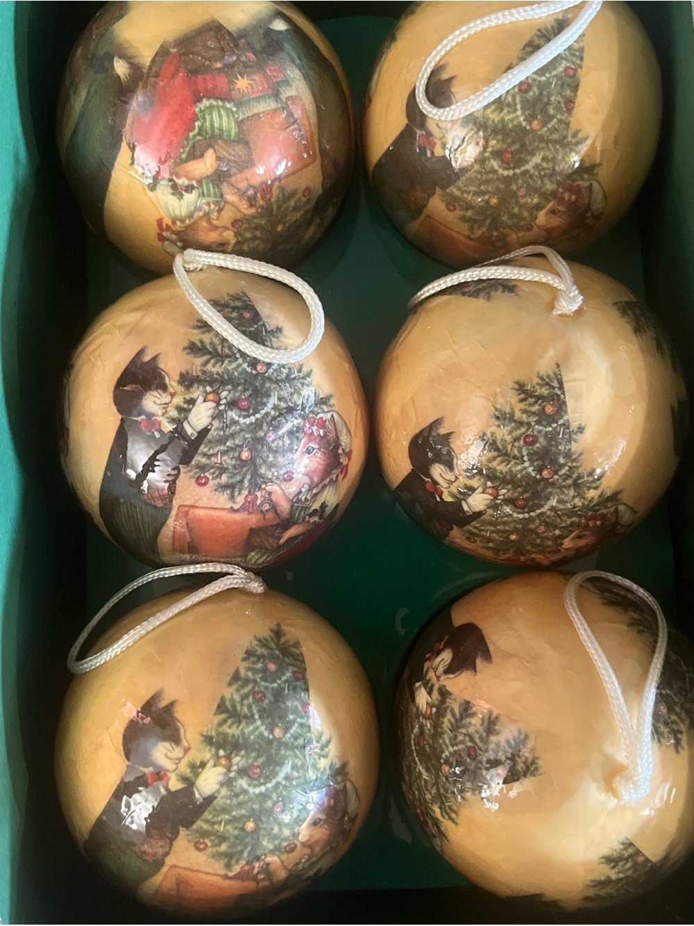 Vintage Cat Ornament Set 6-Pack